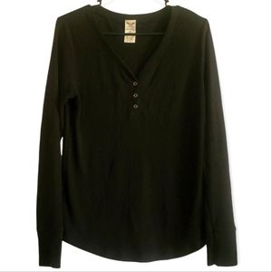 Faded Glory Womens M Black Henly Long Sleeve Shirt